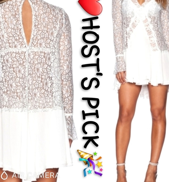Free People Dresses & Skirts - FREE PEOPLE UO Pretty White Tell Tale Lace  Choker Keyhole Neck Mini Party Dress